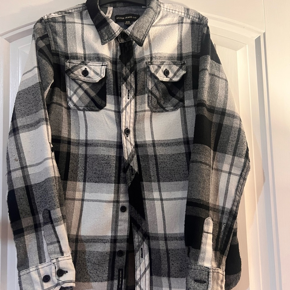 Silver Jeans Black and White Plaid Shirt